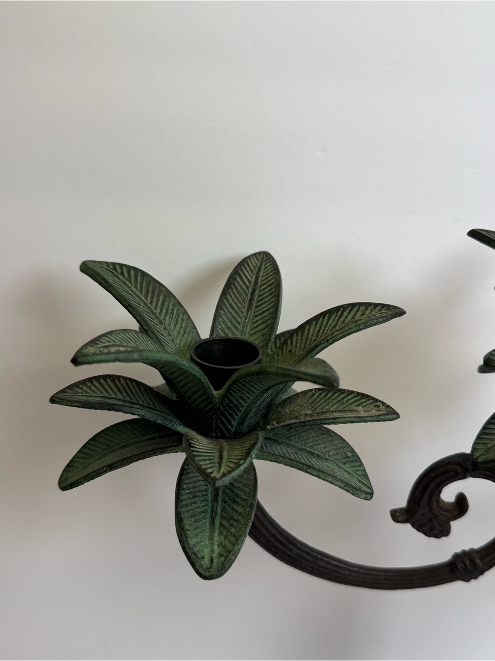 Decorative Candelabra 3 Arm Palm Leaf Design 12" Heavy Candle Holder Vintage - Picture 3 of 10